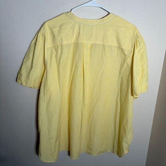 J Crew Shirt Women's 22 Yellow Button Up Short Sleeve Puff Casual Striped Top - Picture 3 of 7